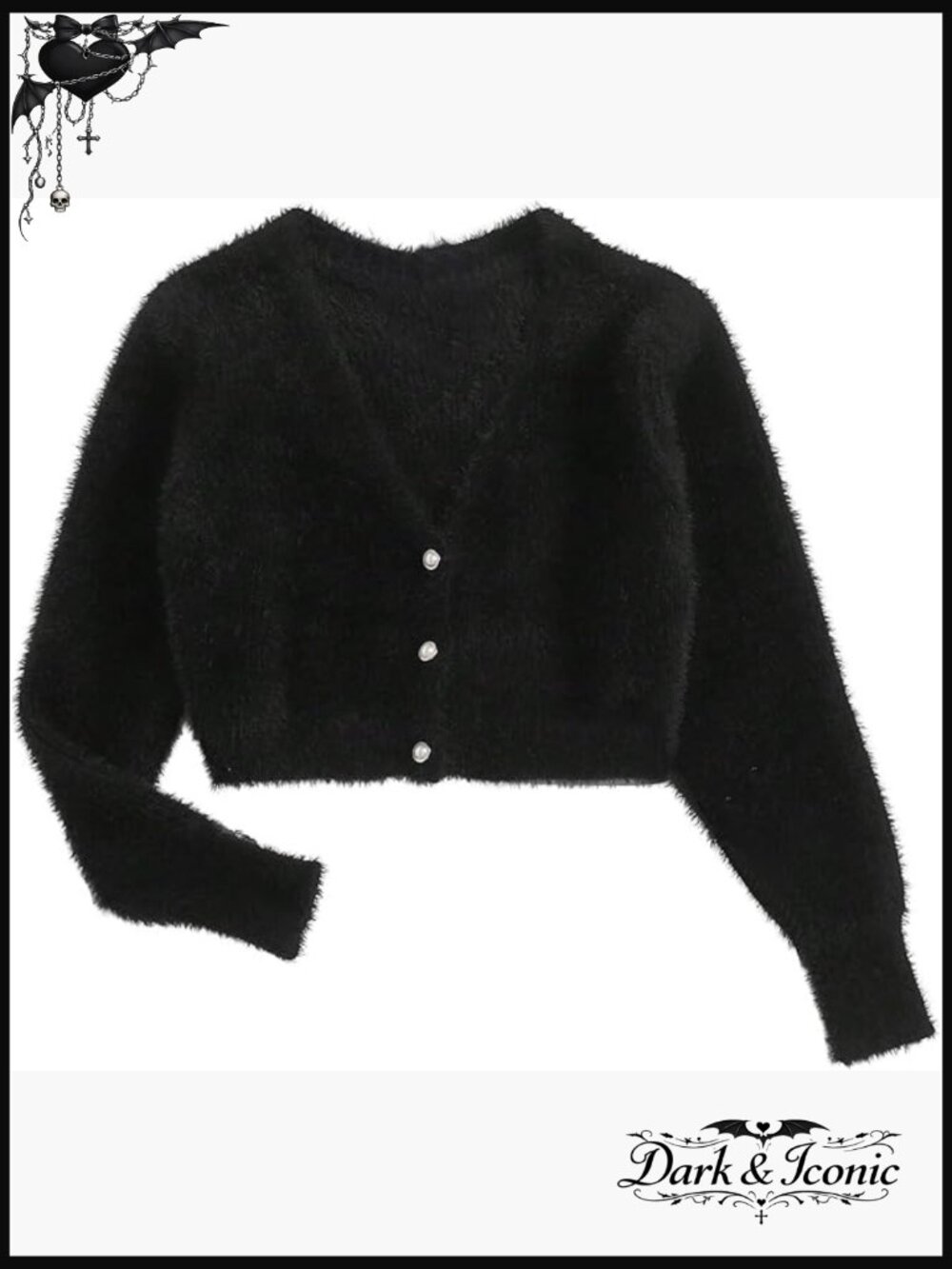 Fuzzy Crop Cardigan with Pearl Buttons, Chunky Knit, Long Sleeve
